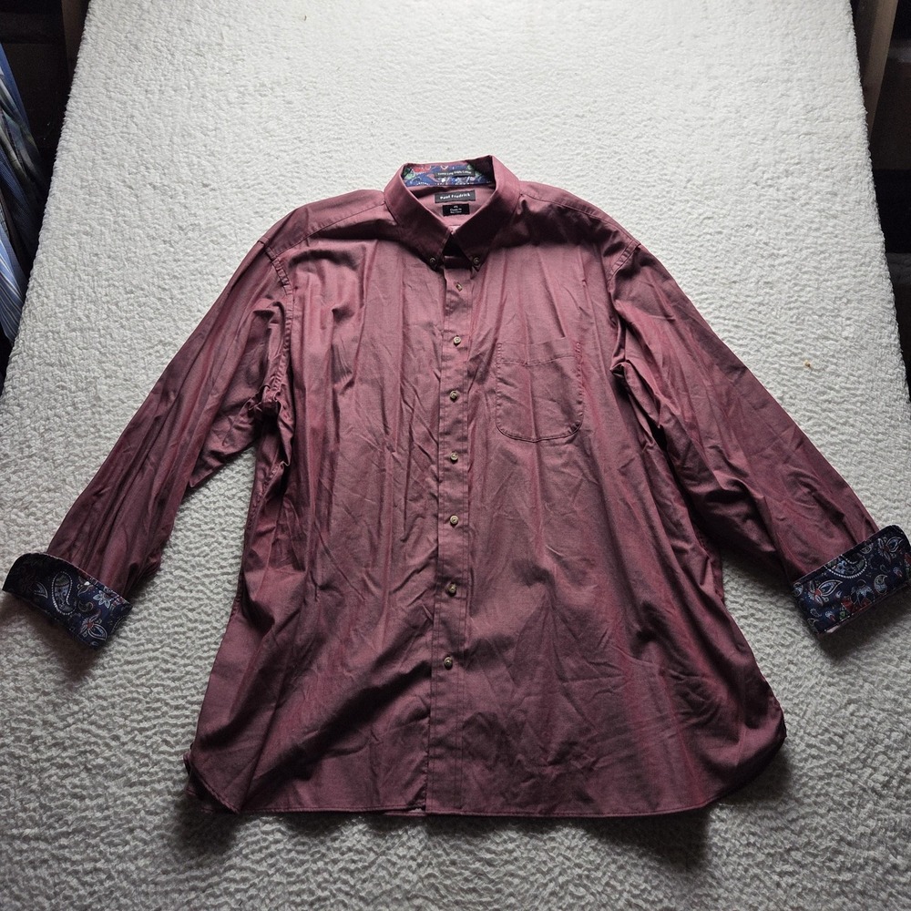 Paul Fredrick Dress Shirt Mens 4XL Red Solid Classic Fit Cotton Long Sleeve